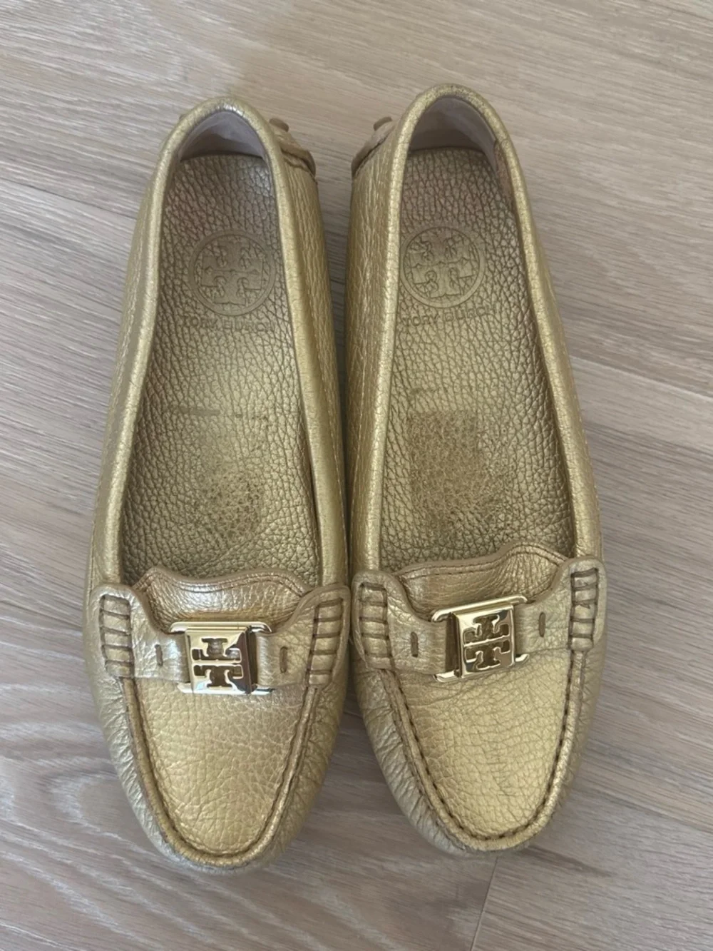 Tory Burch Metallic Gold Leather Driving Loafers